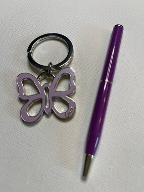 Coach Purple Enamel Butterfly Keychain and Coach Pen